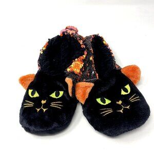 Target Black Cat Flip Sequin Pull-On Halloween Slipper Socks Grippers Hyde & EEK